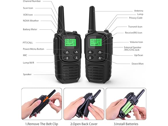 (4 PACK) Fvamom Rechargeable Walkie Talkies