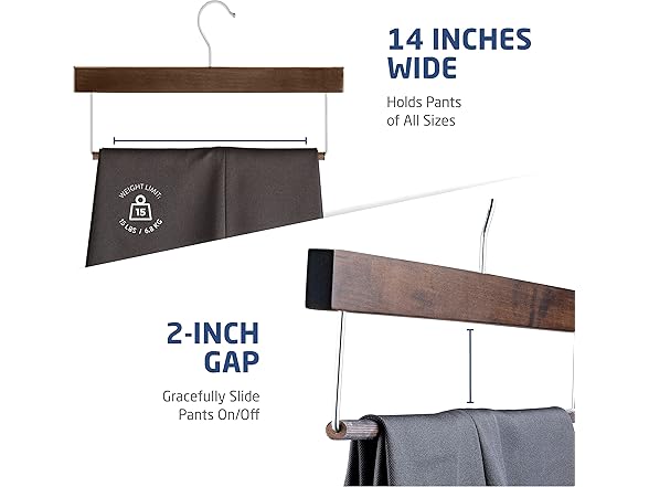 Zober Wooden Pants Hangers (10-Pack)