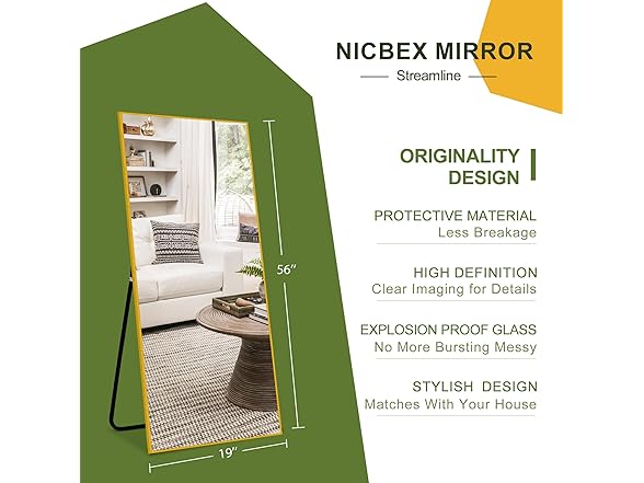 NicBex Gold Full Length Mirror, 56"x19"