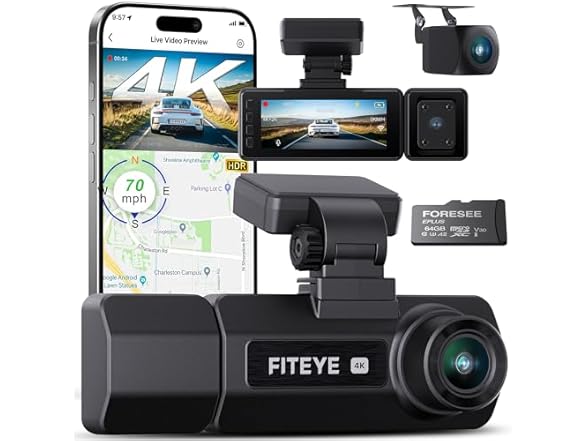Fiteye 3-Channel 4K Dash Cam