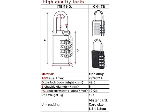 CJSJ Combination Lock 3-inch Padlock 4 Digit