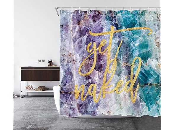 LB Get Naked Marble Shower Curt with Hooks