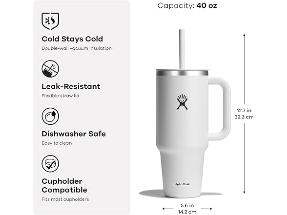 Hydro Flask Travel Tumbler, 40 Oz, Seacliff