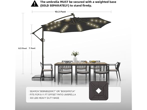 wikiwiki 10ft Solar LED Offset Cantilever Patio Umbrella