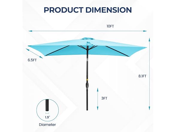 Sunvivi Outdoor 6.5 x 10 Ft Rectangular Umbrella