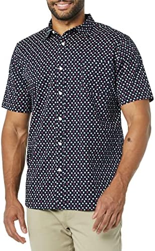 Amazon Essentials Men's Slim-Fit Short-Sleeve Poplin Shirt, Navy Roses, Large
