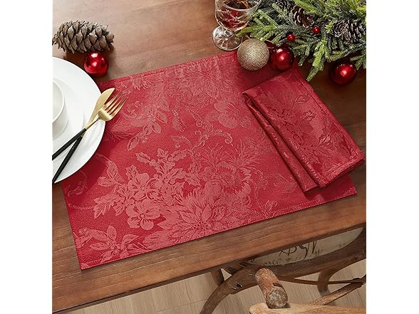 Elrene Poinsettia Cloth Napkins Set of 4