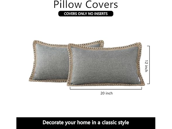 Set of 2 Burlap Linen Pillow Covers