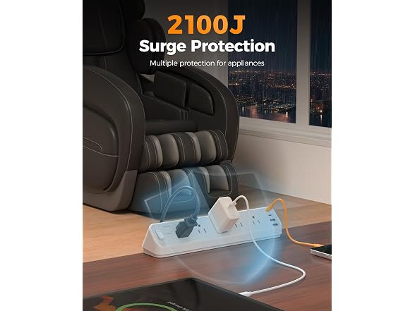TESSAN 2100J Desk Clamp Power Strip 10ft Cord (5 Outlets, 4 USB)