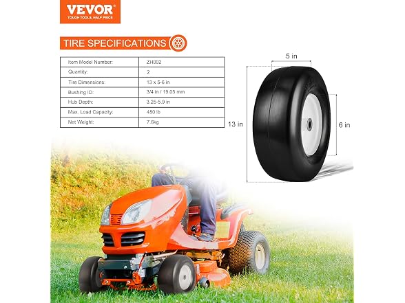 Lawn Mower Tires with Rim, 13x5-6" Tubeless