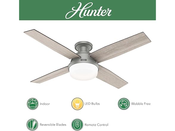 Hunter Fan 52 inch Low Profile Matte Silver Indoor Ceiling Fan