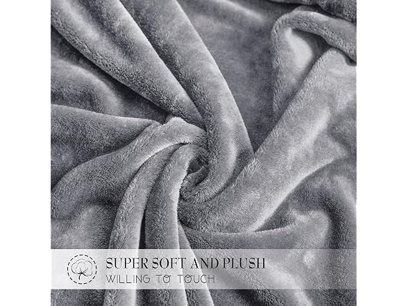 RYB HOME Grey Fleece Throw Blanket