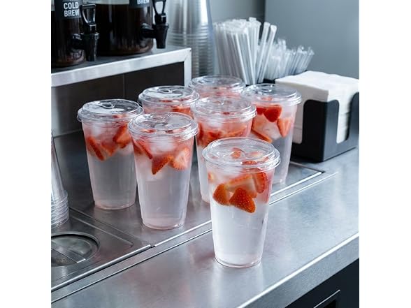 TLAPS 24 oz Clear PET Plastic Cups with Sip Lids 100 Sets 
