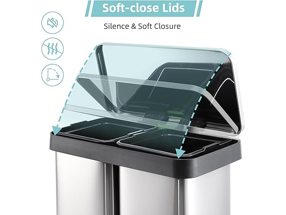 Takywep 19 Gal Dual Trash Can, 36L+36L Stainless Steel