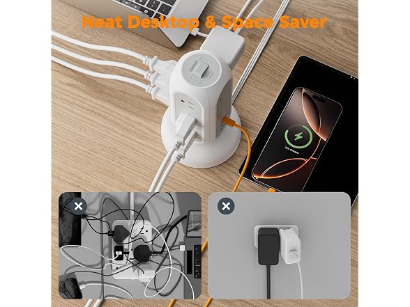 TESSAN 5ft Cord Power Tower (11 Outlets, 3 USB)