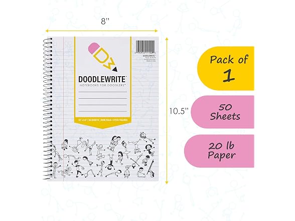 DoodleWrite Wide Ruled Spiral Notebooks