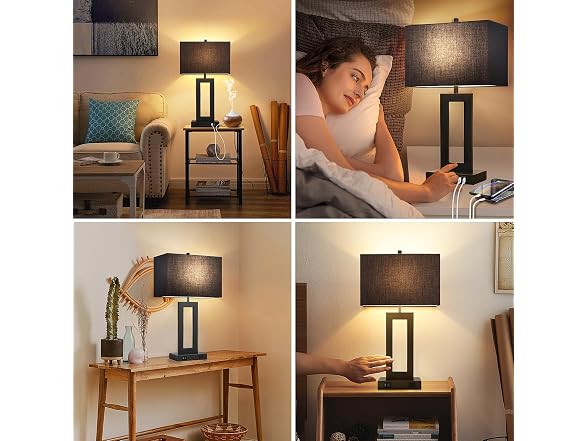 Set of 2 Touch Control Table Lamps with 2 USB Ports & AC Outlet, 3-Way Dimmable