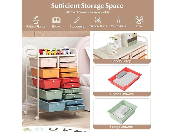 LUARANE Rolling Cart with 15 Drawers