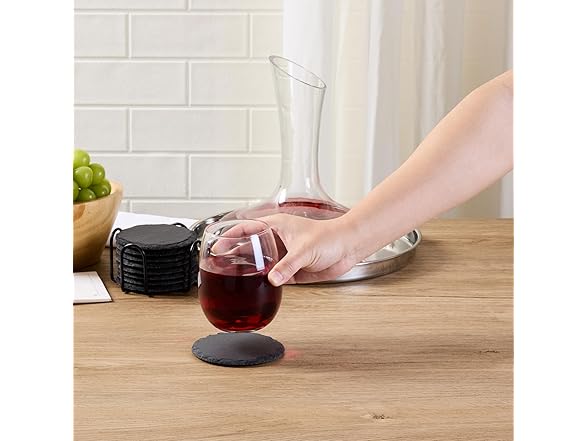 Restaurantware Round Slate Coasters Set 