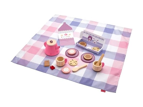 Fisher-Price Wood Pretend Play Toy Picnic Tea Set