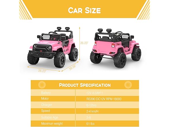 Hetoy 12V Kids Electric Vehicles Ride On Truck Car(Pink)