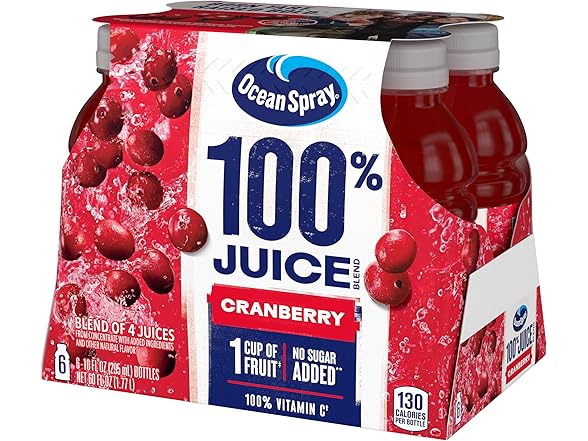 6PK Ocean Spray 100% Juice, Cranberry Juice