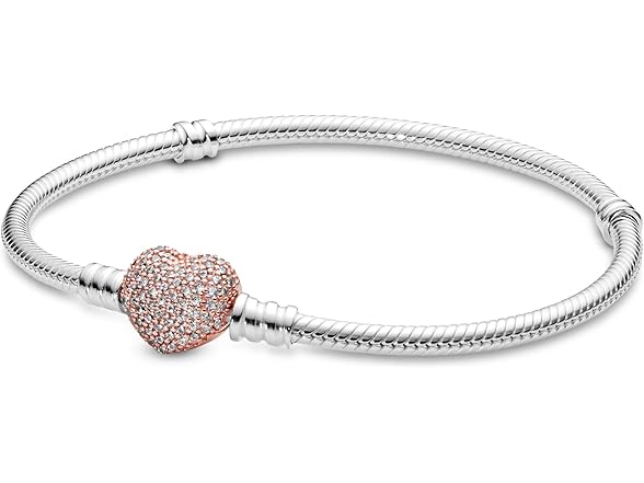 PANDORA Silver Bracelet w/Rose Pave Heart Clasp (Open Box)