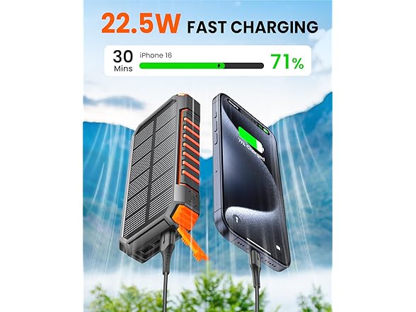 Riapow 27,000mAh Solar Charging Wireless Powerbank