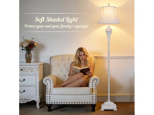BesLowe Vintage Distressed White Floor Lamp