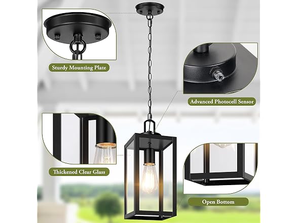 BesLowe Dusk to Dawn Outdoor Pendant Light, Black