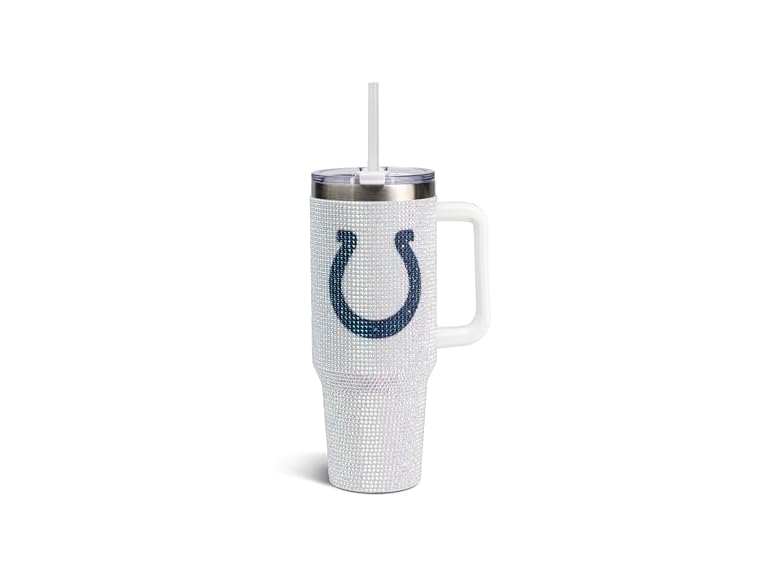 The Memory Company Officially Licensed NFL 40oz Stainless Steel Tumbler - Double Wall Insulated Travel Cup with Handle and Straw Lid - Crystal Rhinestone Design