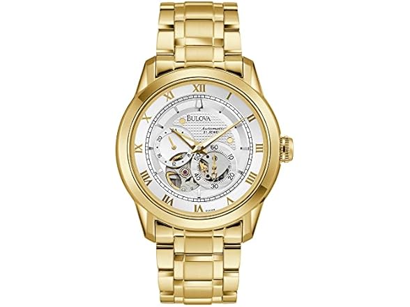Bulova Men's Classic Sutton 4-Hand Automatic Watch, 24-Hour Sub Dial, Open Aperture, Self-Winding, Exhibition Caseback, Double Curved Mineral Crystal, Luminous Hands, 42mm Style: 97A108 (Open Box)