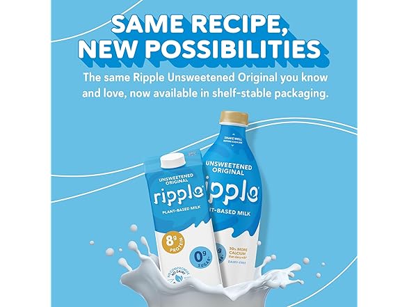 5PK Ripple Unsweetened Original Plant Based Milk | 8g
