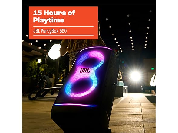 JBL PartyBox 520 - Portable Battery-Powered Party Speaker with AI Sound Boost, Up to 15 Hours of Play time, IPX4 Splash Proof, Multi-Speaker Connection by Auracast (Black) (Renewed) (Open Box)