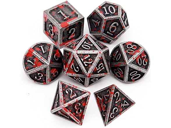 Haxtec DND 7 Piece Metal Dice Set Iron Red