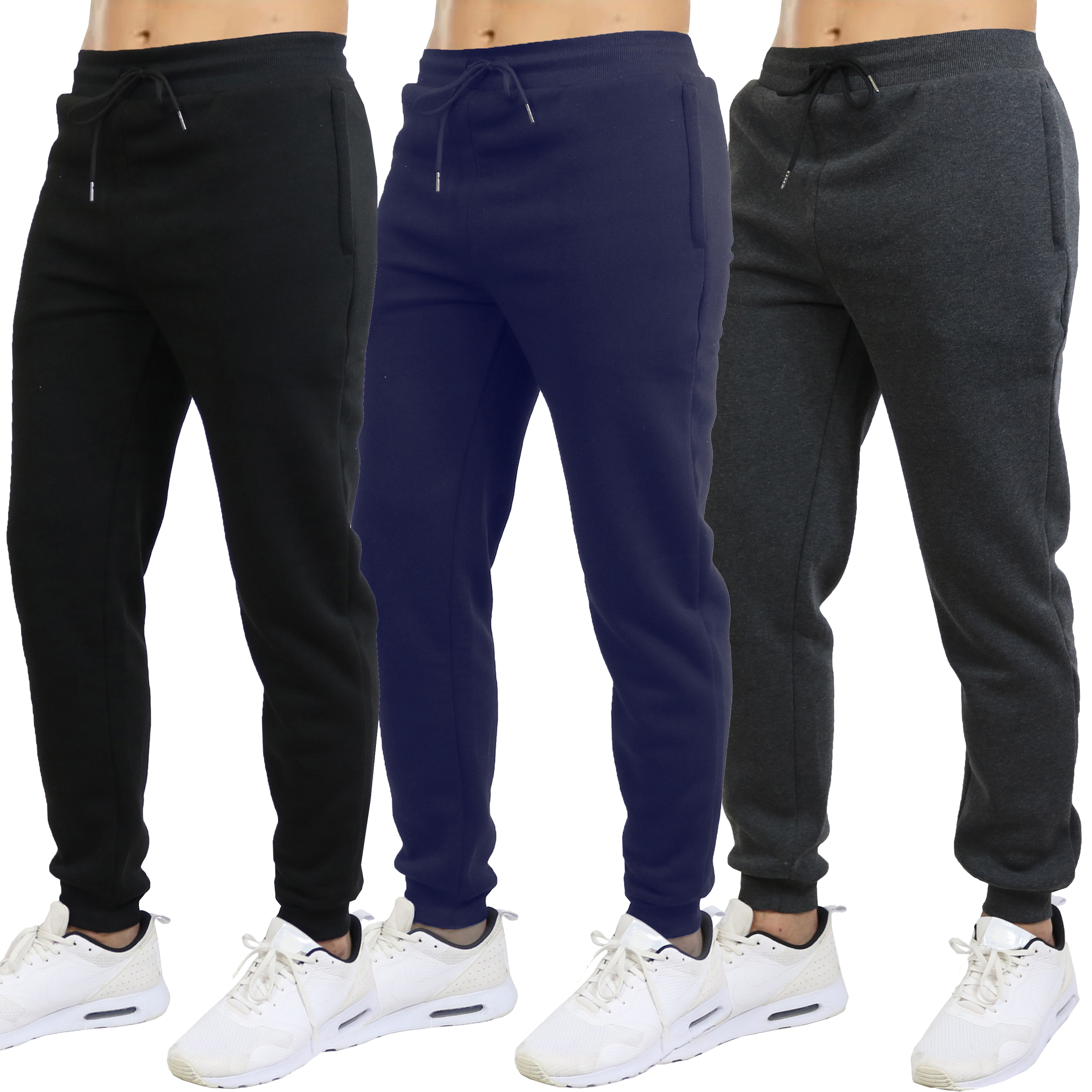 3Pk Mens Fleece-Lined Zip Joggers - Gallery 13