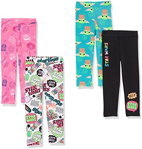Amazon Essentials Disney | Marvel | Star Wars | Frozen | Princess Girls' Leggings, Pack of 4, Star Wars Child, Small