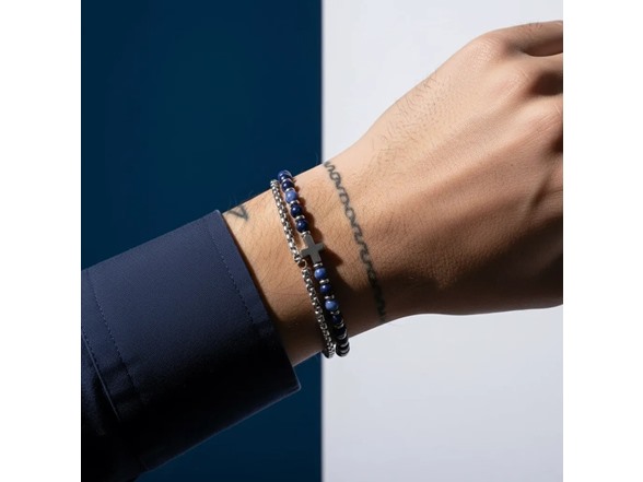 Mens Popcorn Chain & Bracelet w-Cross
