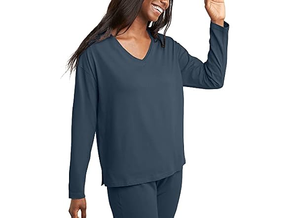 Hanes Women (XS) Originals V-neck Long T-shirt