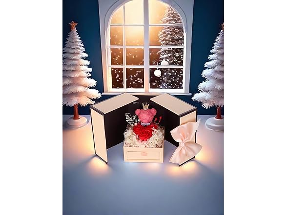 Preserved Red Rose Bear Love Necklace