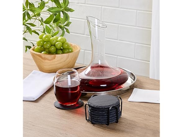 Restaurantware Round Slate Coasters Set 