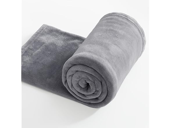 RYB HOME Grey Fleece Throw Blanket