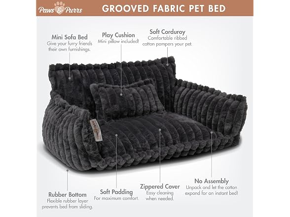 Paws & Purrs Grooved Pet Bed for Small to Medium Dogs/Cat