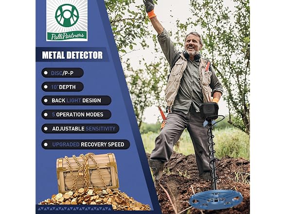 PalliPartners Metal Detector for Adults Waterproof-Professional Higher Accuracy Gold Detector with LCD Display,5 Mode,Advanced DSP Chip 12\" Coil(Blue) (Open Box)