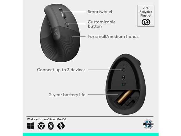 Logitech Lift Vertical Ergonomic Wireless Mouse