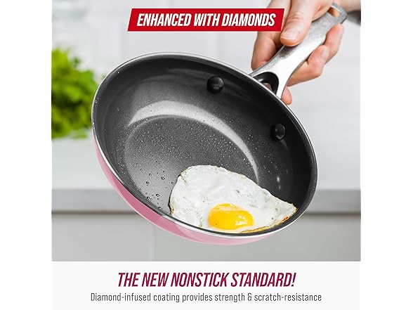 Blue Diamond 12" Nonstick Frying Pan with Lid, Pink