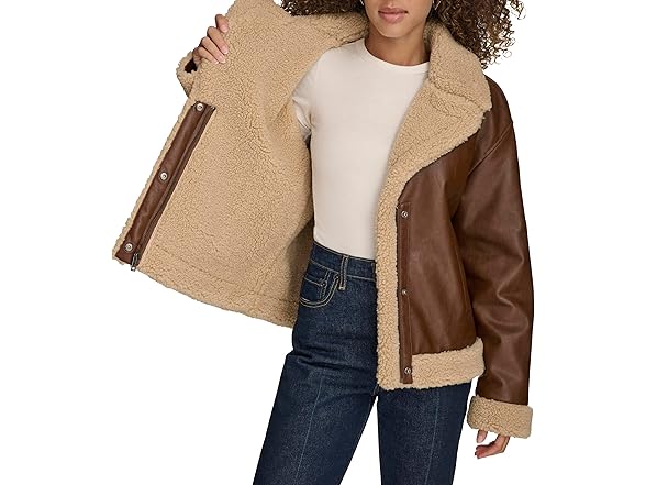 Levis Womens Faux Leather Sherpa Moto Jacket
