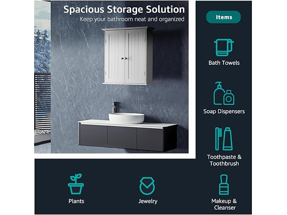 Modern Bathroom Wall Cabinet with Adjustable Shelf