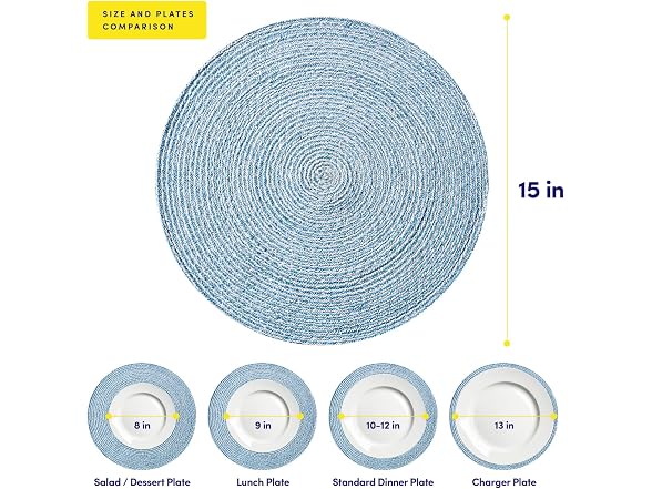 Round Placemats Set of 6-100% Cotton Two-Tone 