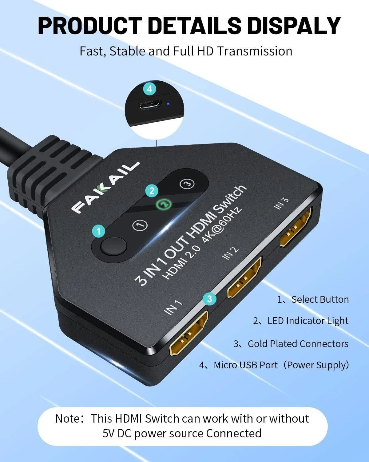 4K HDMI Switch 3 in 1 Out 3 Port HDMI - Gallery 11